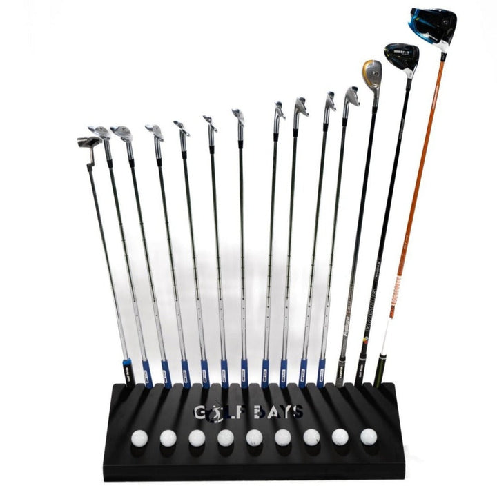 GolfBays Club Display Rack, Holds 14 Clubs &amp; 9 Golf Balls , Indoor Golf Storage