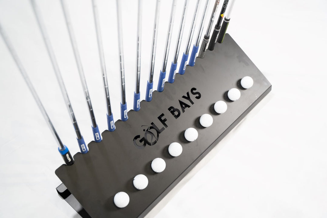 GolfBays Club Display Rack, Holds 14 Clubs &amp; 9 Golf Balls , Indoor Golf Storage