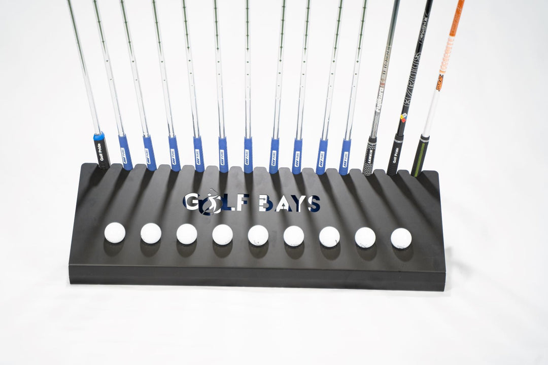 GolfBays Club Display Rack, Holds 14 Clubs &amp; 9 Golf Balls , Indoor Golf Storage