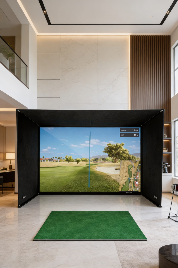 SimBox Golf Simulator Enclosure - 7 sizes, Pro + Impact Screen and Frame INCLUDES FREE SIDE BARRIERS